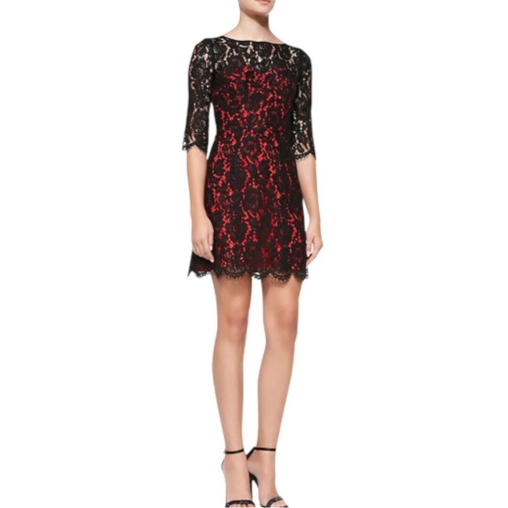 NEW Milly Ally Lace Sleeve Dress Black Red Size 8 Whimsigoth